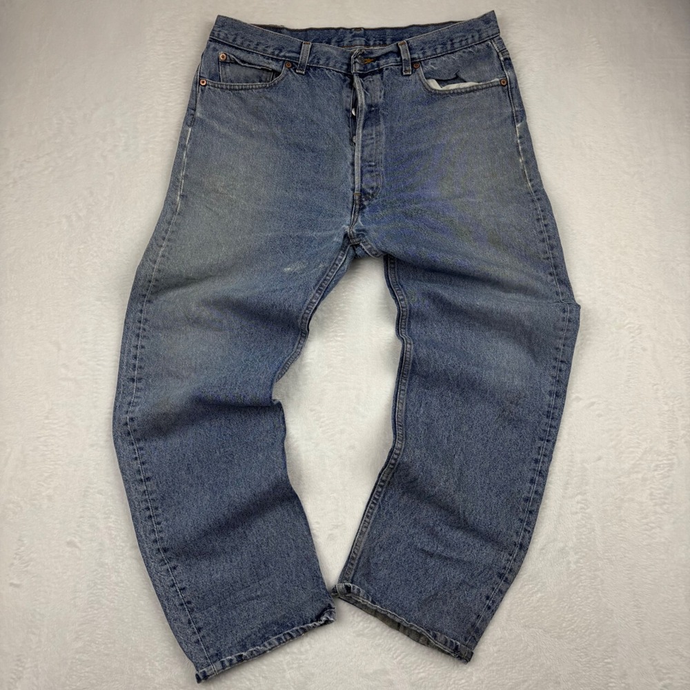 Vintage Levis 501 Mens 38x30 Light Distressed Denim Jeans USA Made Loose Fit
